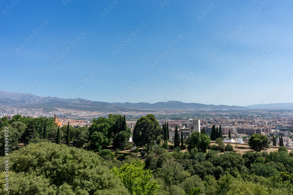 City outskirts of Granada, Albaycin , viewed from the Alhambra palace in Granada, Spain, Europe