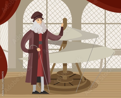great italian artist creating a flying machine