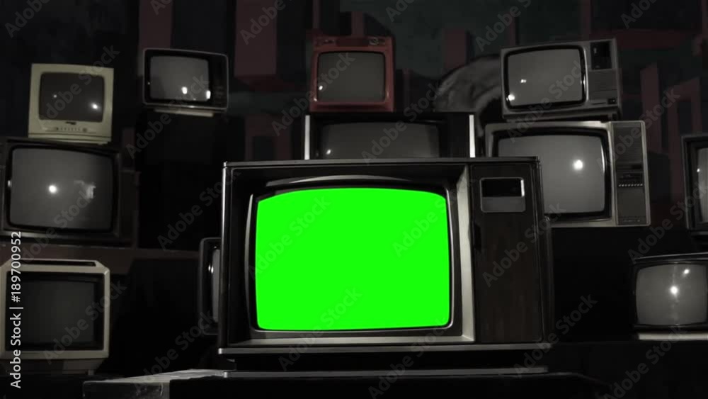 Old TV Green Screen. Black and White to Color.  You can replace green screen with the footage or picture you want with “Keying” effect in After Effects  (check out tutorials on YouTube). 