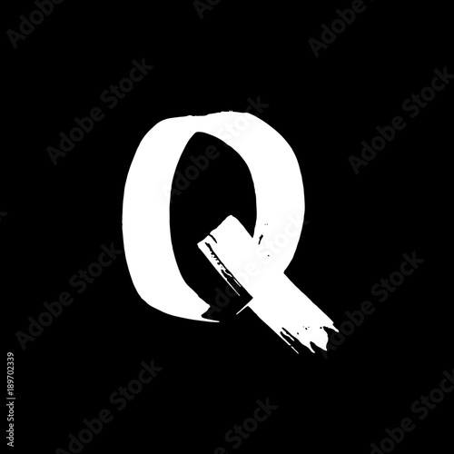 Letter Q. Handwritten by dry brush. Rough strokes font. Vector illustration. Grunge style elegant alphabet.