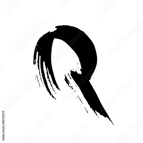 Letter Q. Handwritten by dry brush. Rough strokes font. Vector illustration. Grunge style elegant alphabet.