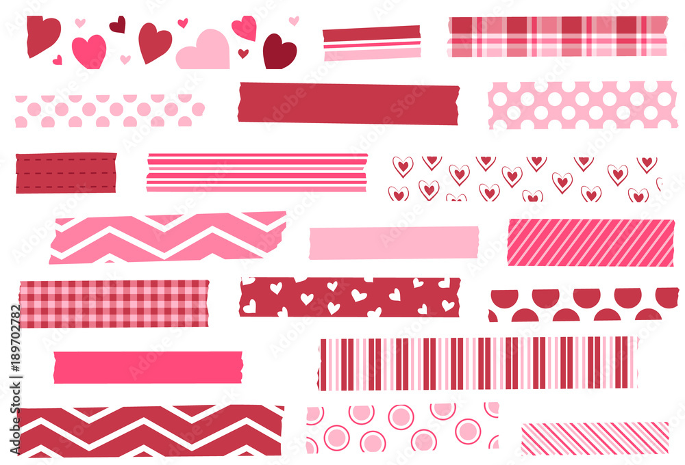 Red and pink washi tape strips. Semi-transparent masking tape or adhesive  strips. Valentine's Day, love, hearts. Design element for frames, borders,  scrapbooking, craft supplies and decoration. Stock Vector | Adobe Stock