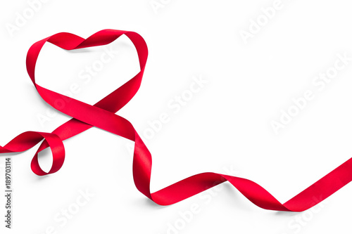 Red heart ribbon isolated on white background (clipping path), symbolic concept for National heart month