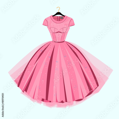 Party Prom dress with fancy decor.Fashion illustration