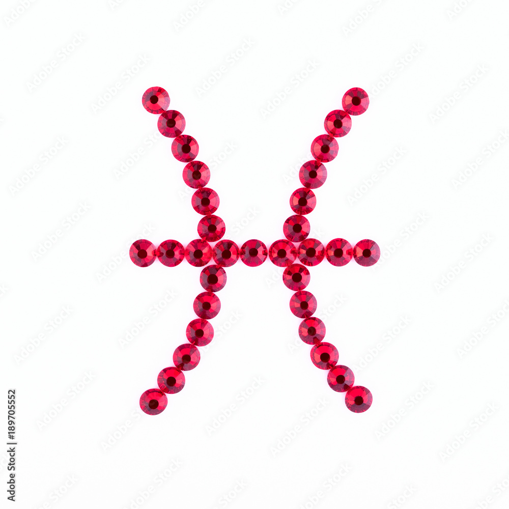 Pisces. Sign of the zodiac of red rhinestones on a white background. Pisces. Sign of the zodiac of red rhinestones on a white background.