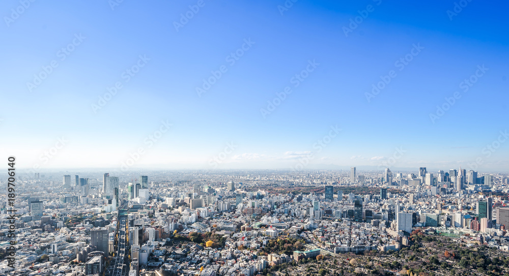 Asia Business concept for real estate and corporate construction - panoramic modern city skyline bird eye aerial view of Shinjuku & Shibuya under blue sky in Roppongi Hill, Tokyo, Japan Asia Business concept for real estate and corporate construction - panoramic modern city skyline bird eye aerial view of Shinjuku & Shibuya under blue sky in Roppongi Hill, Tokyo, Japan