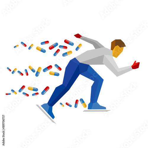 Skater with pills  isolated on white background