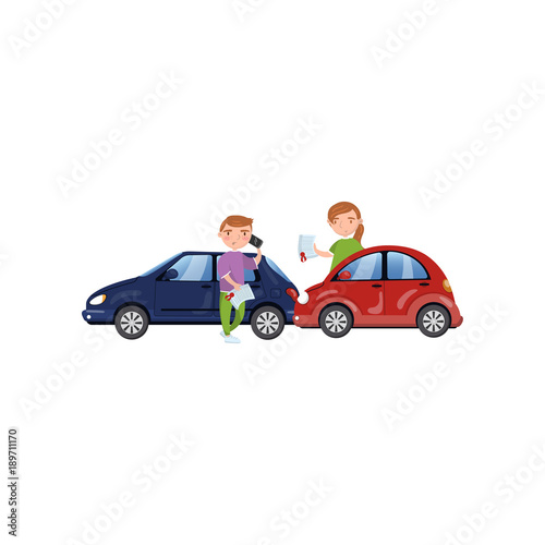 Two cars involved in a car wreck  auto insurance concept cartoon vector Illustration