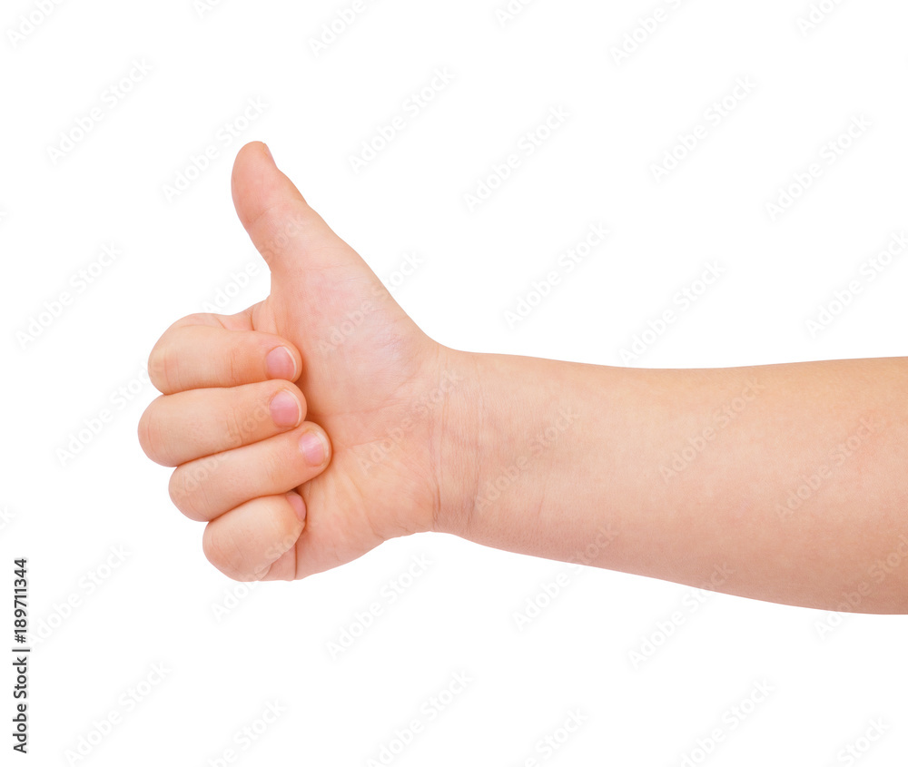 Child's hand showing a sign class, isolated on white background Child's hand showing a sign class, isolated on white background