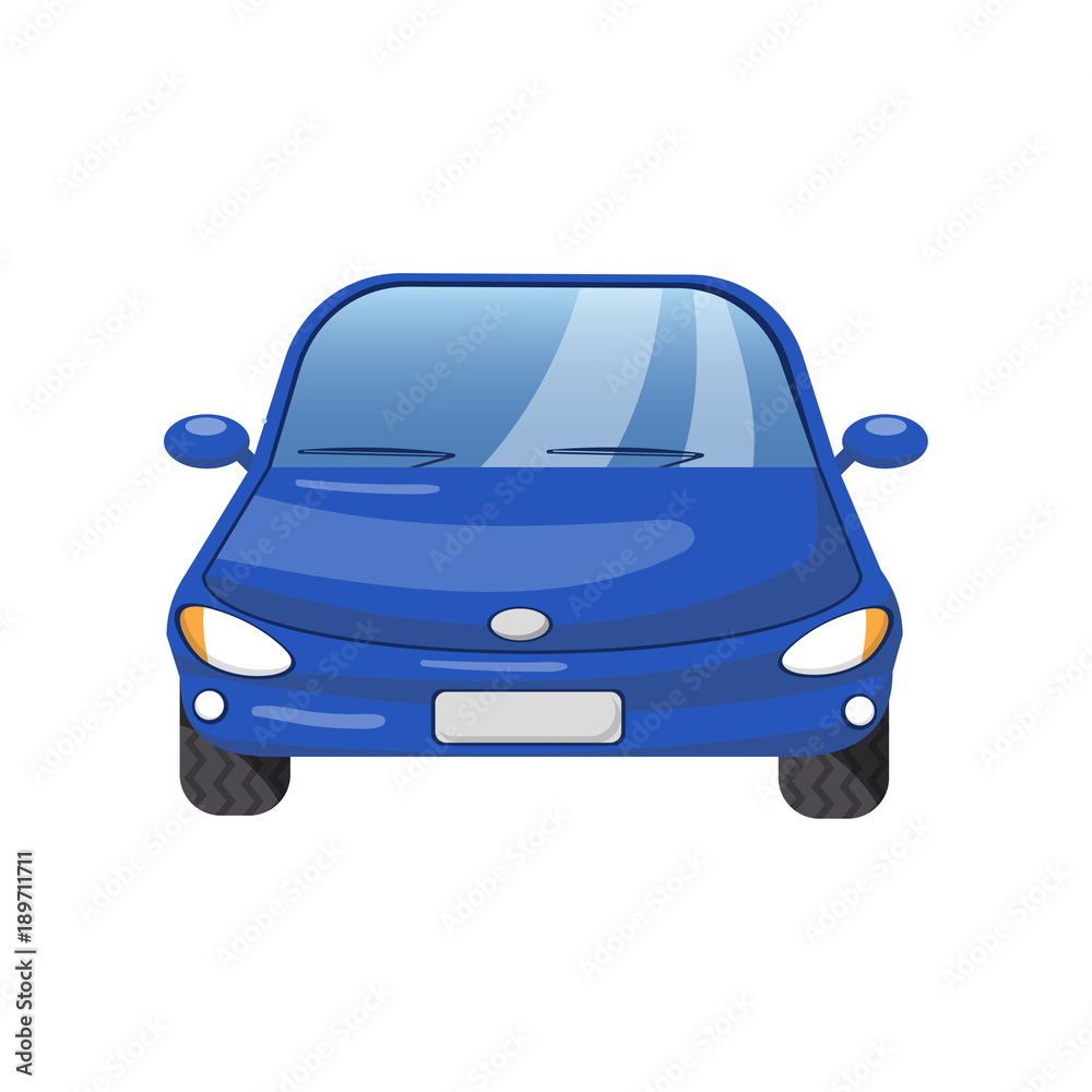 Blue car front view, auto insurance concept cartoon vector Illustration Blue car front view, auto insurance concept cartoon vector Illustration