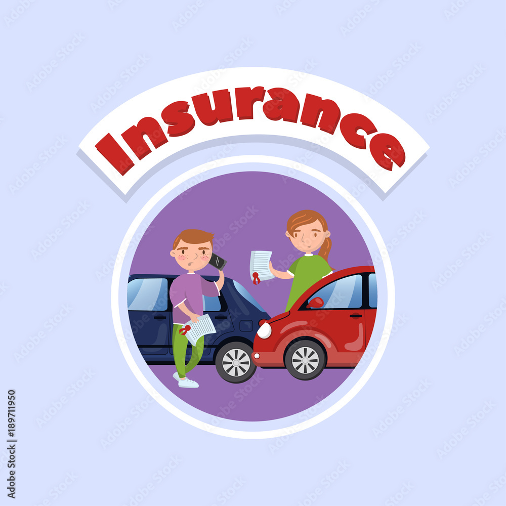 Car traffic accident, auto insurance concept vector Illustration, cartoon style Car traffic accident, auto insurance concept vector Illustration, cartoon style