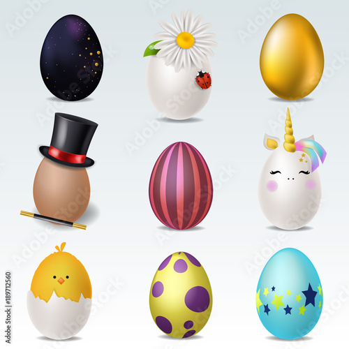 Realistic 3D vector easter eggs isolated set.