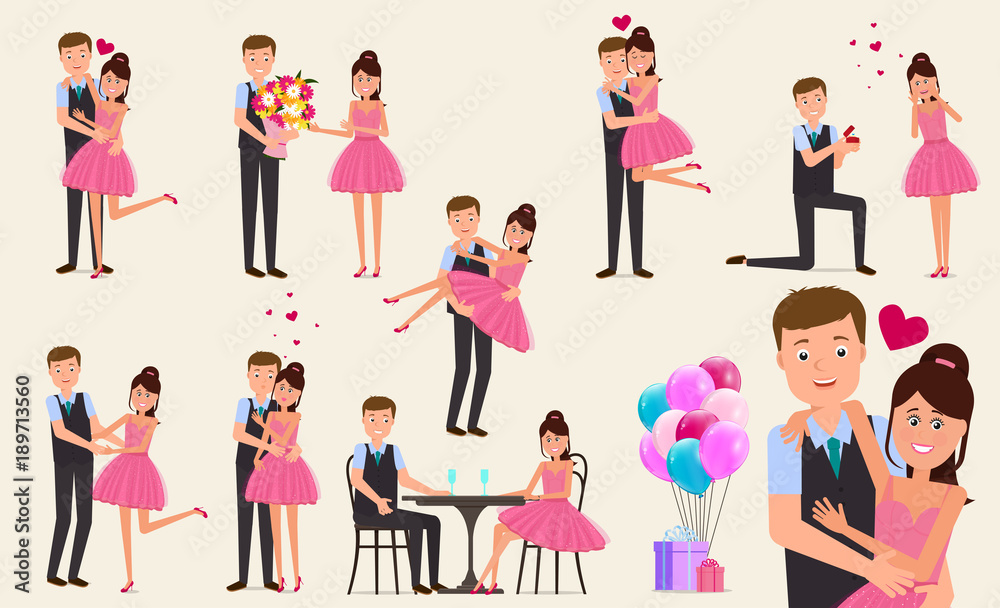 Set of couple in love. Beautiful man and woman in a romantic relationship. Set of couple in love. Beautiful man and woman in a romantic relationship.