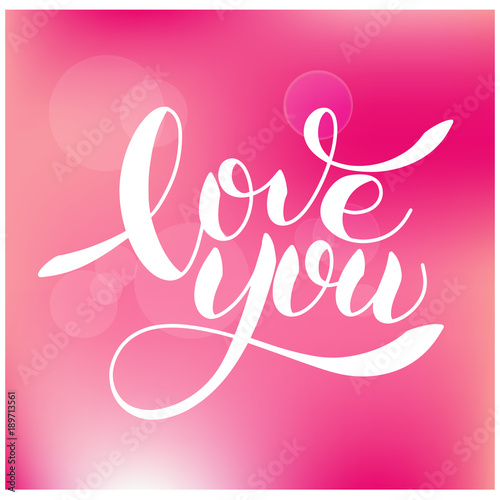 I love you romantic text on pink hearts, Calligraphic love lettering © Tatiana Sidenko