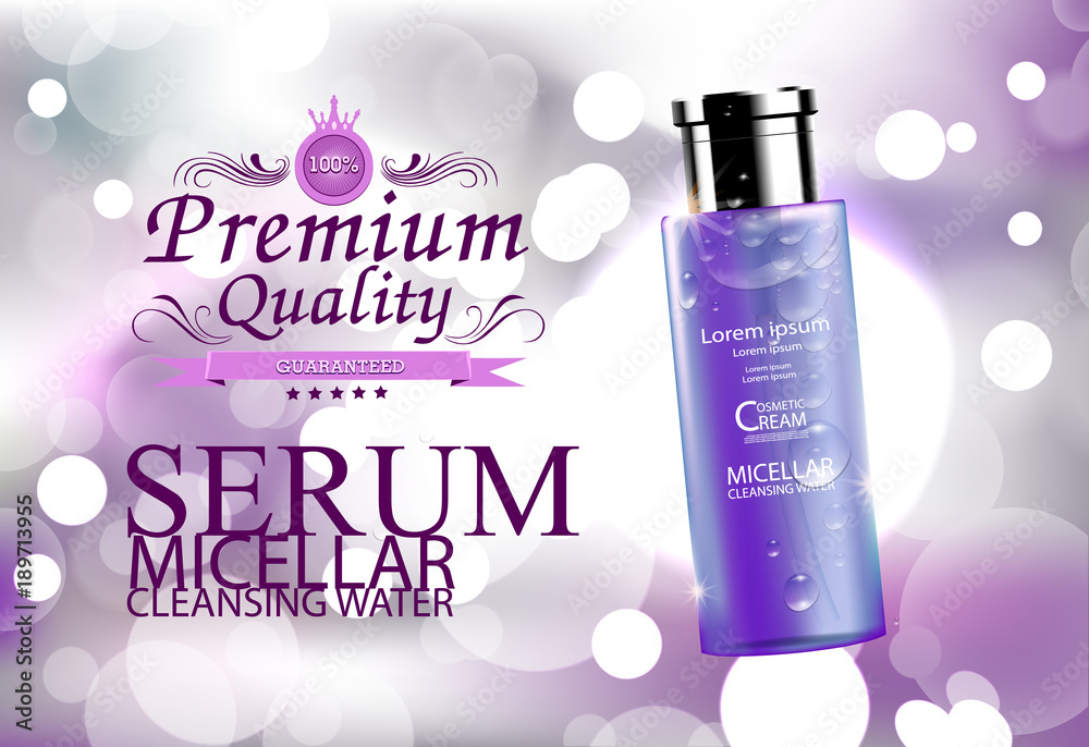 Luxury cosmetic Bottle package skin care cream, Green tea serum, Beauty cosmetic product poster, with Bokeh and Water background Luxury cosmetic Bottle package skin care cream, Green tea serum, Beauty cosmetic product poster, with Bokeh and Water background