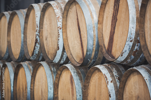 Barrels in the wine cellar