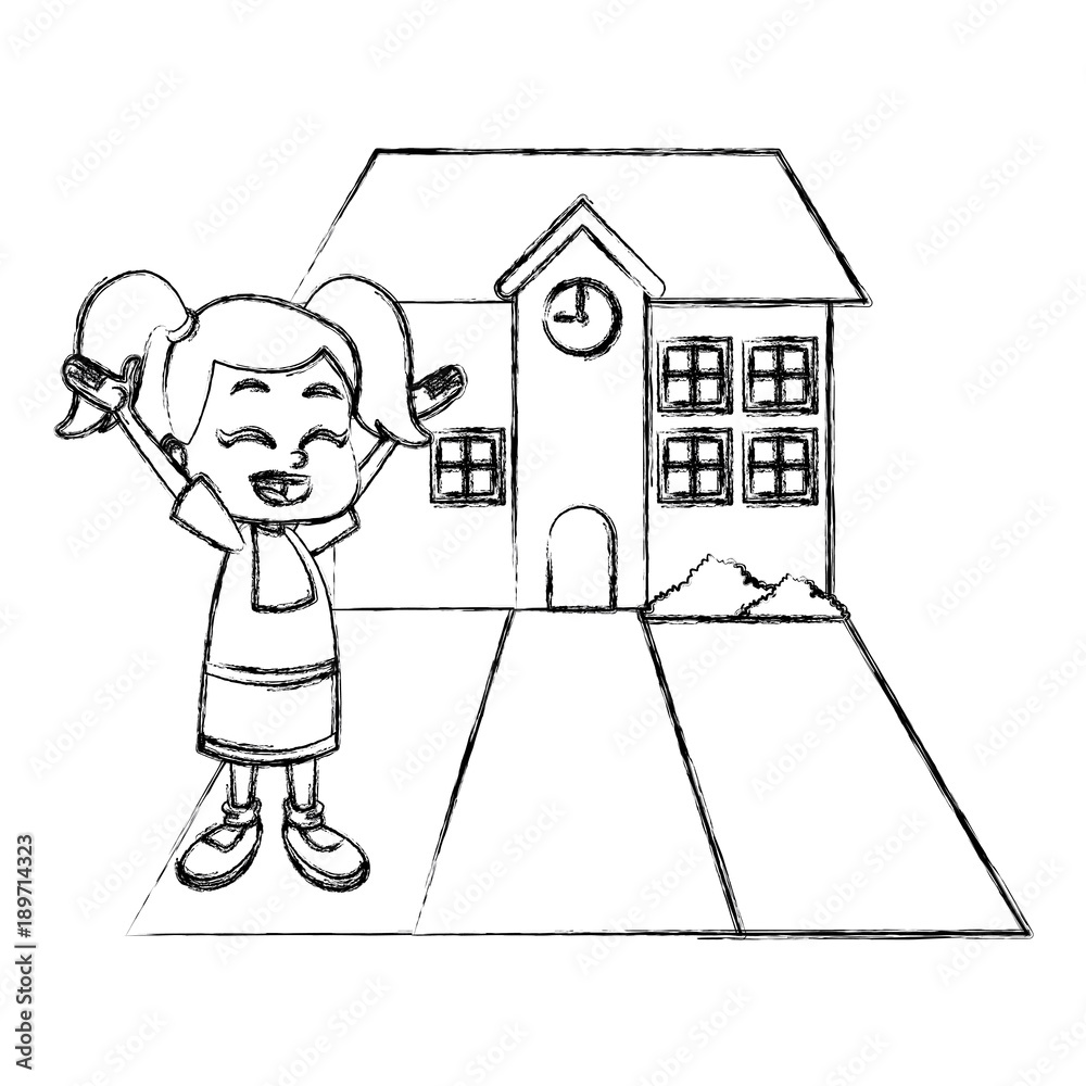 Little girl at school cartoon icon vector illustration graphic design Little girl at school cartoon icon vector illustration graphic design