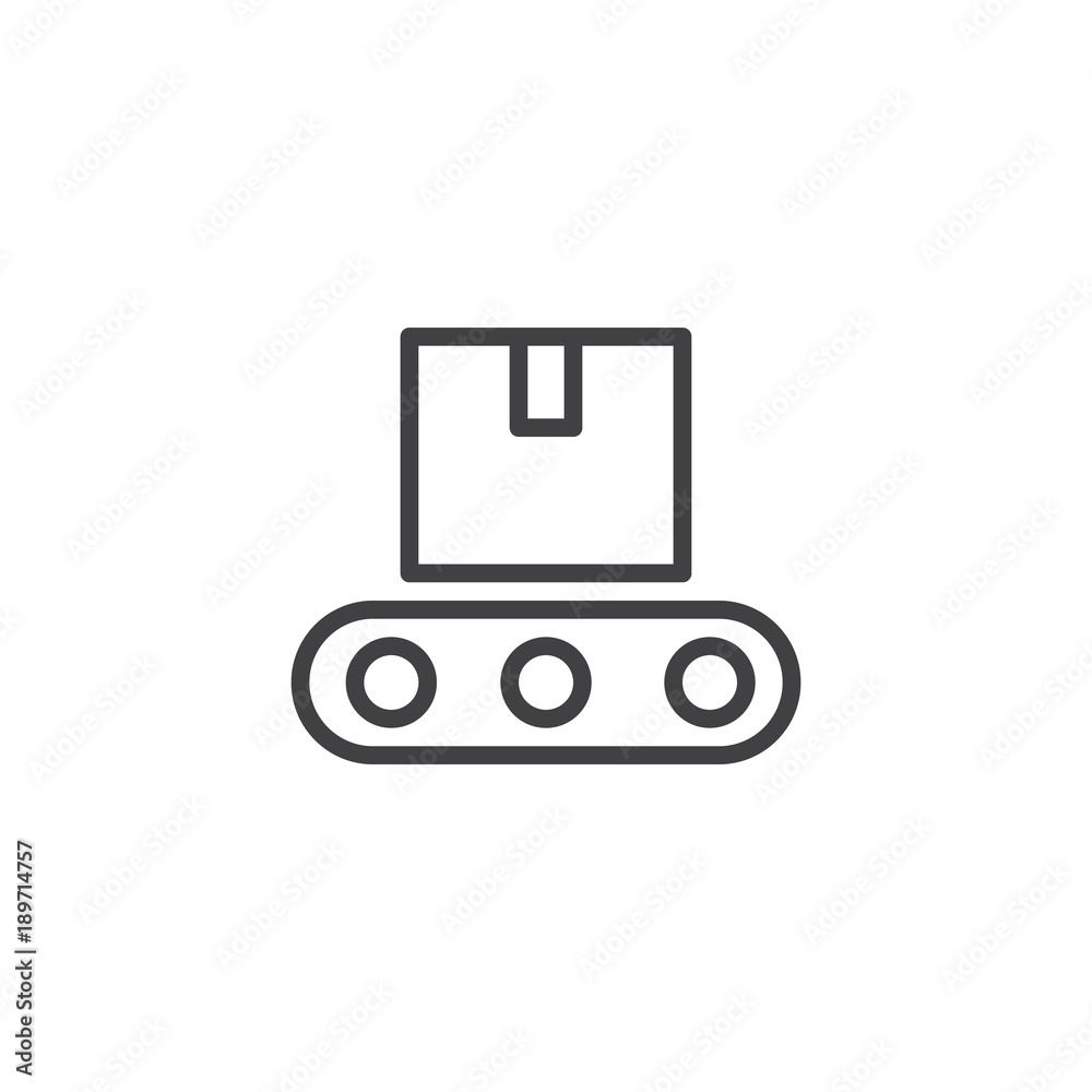 Conveyor belt line icon, outline vector sign, linear style pictogram isolated on white. Cardboard boxes on factory platform symbol, logo illustration. Editable stroke Conveyor belt line icon, outline vector sign, linear style pictogram isolated on white. Cardboard boxes on factory platform symbol, logo illustration. Editable stroke