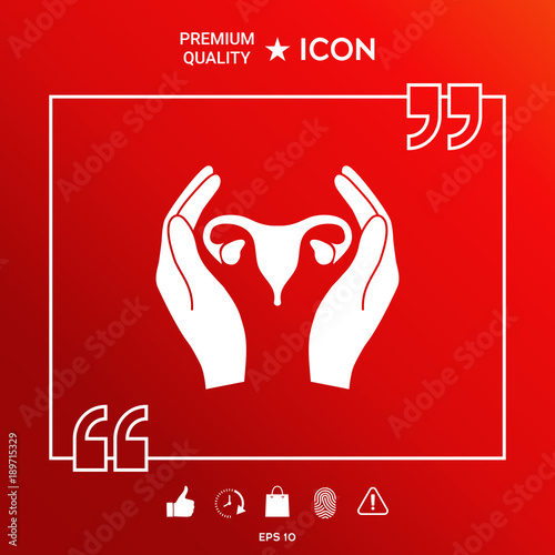 Hands holding Female uterus - protection icon