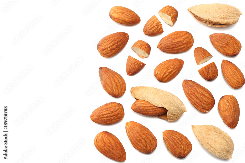 almonds isolated on white background top view almonds isolated on white background top view
