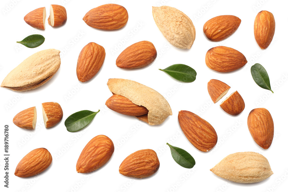 almonds isolated on white background top view almonds isolated on white background top view