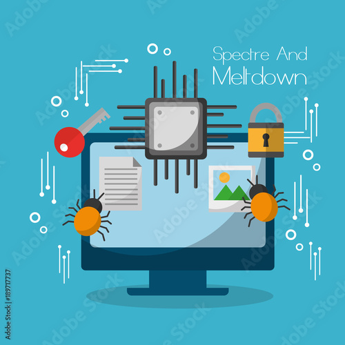 spectre and meltdown computer motherboard virus lock vector illustration