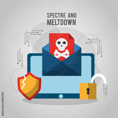 spectre and meltdown email spyware virus attack vulnerability vector illustration