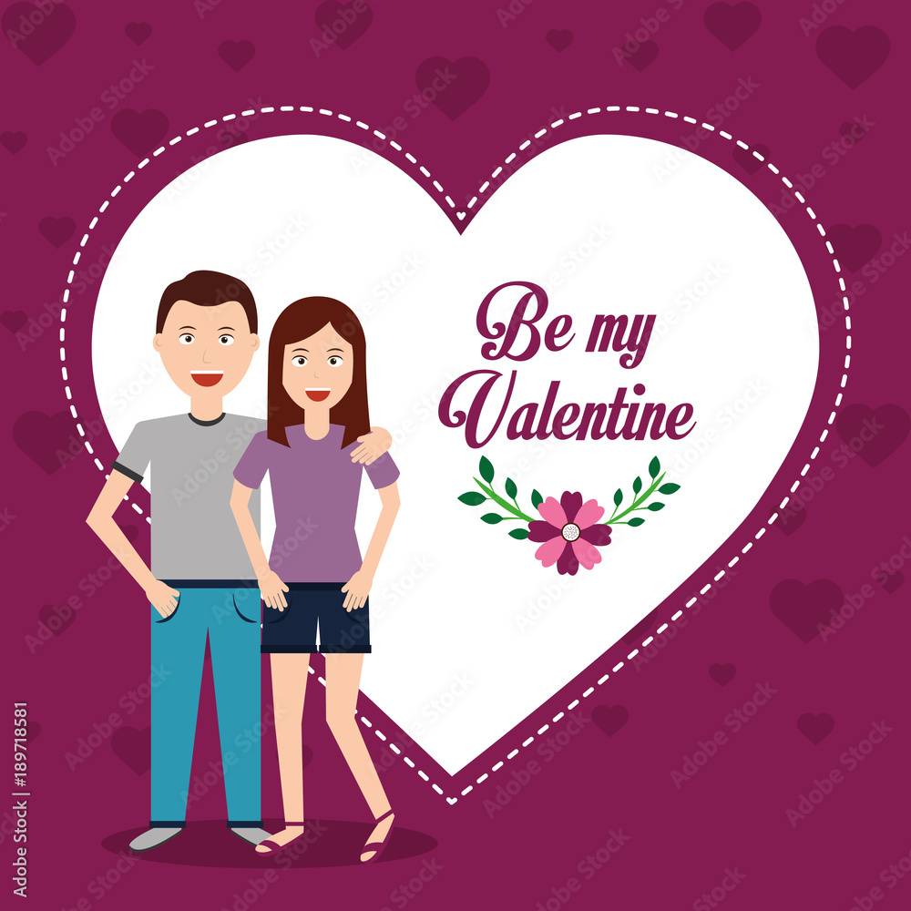 valentine day couple love heart flower greeting card vector illustration valentine day couple love heart flower greeting card vector illustration