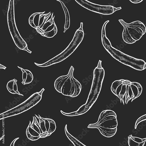 hot chili peppers and garlic pattern