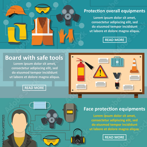 Job safety banner horizontal set, flat style
