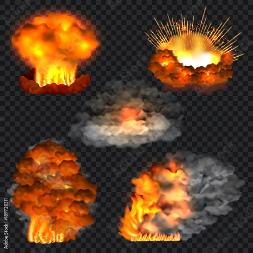 Explosion isolated set, realistic style