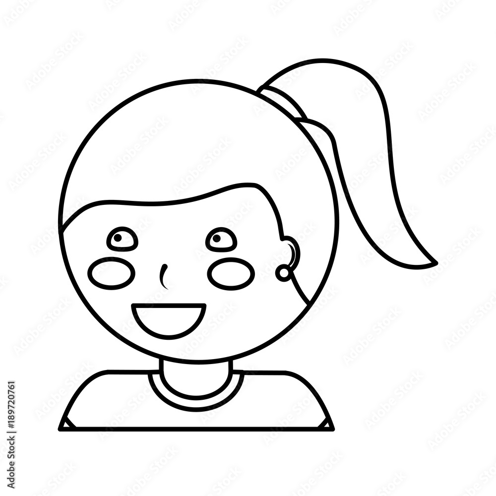 happy girl with ponytail kid child icon image vector illustration design  black line