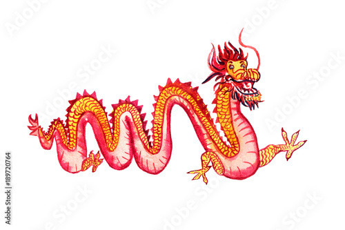 Chinese long yellow and red dragon  isolated on white