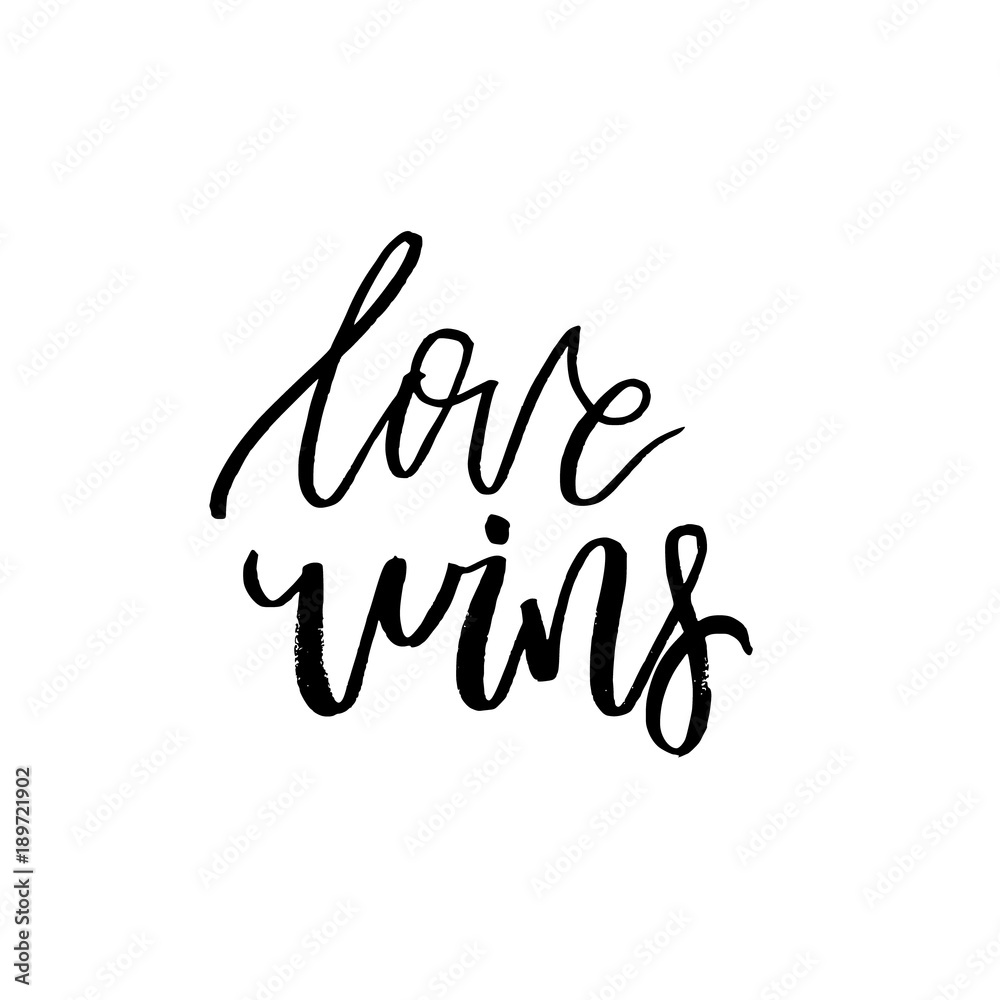 Love Wins - Happy Valentines day card with calligraphy text on white. Template for Greetings, Congratulations, Housewarming posters, Invitation, Photo overlay. Vector illustration Love Wins - Happy Valentines day card with calligraphy text on white. Template for Greetings, Congratulations, Housewarming posters, Invitation, Photo overlay. Vector illustration