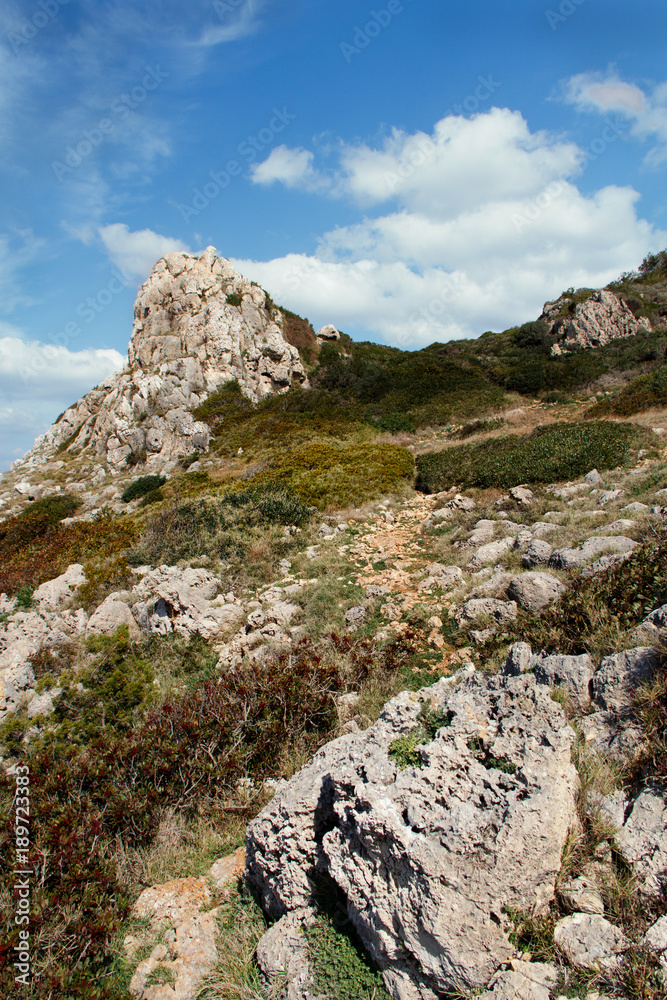 Path in the National Park Porto Selaggio, Puglia, Italy