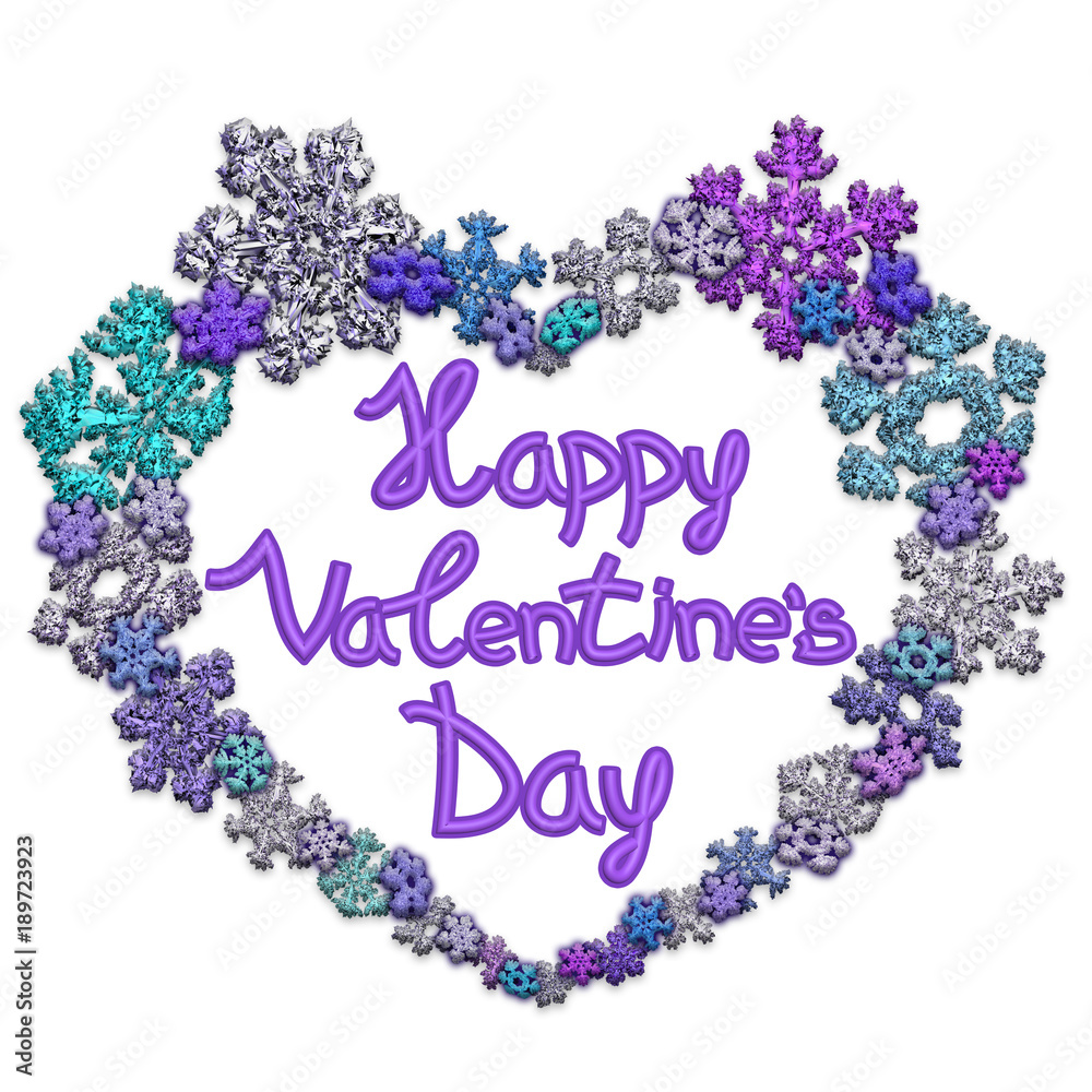 Fototapeta premium Beautiful heart shape with lettering made of snowflakes