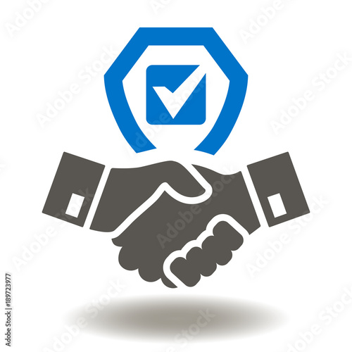 Handshake Shield Check Mark Icon Vector. Trust Commitment Business Illustration.