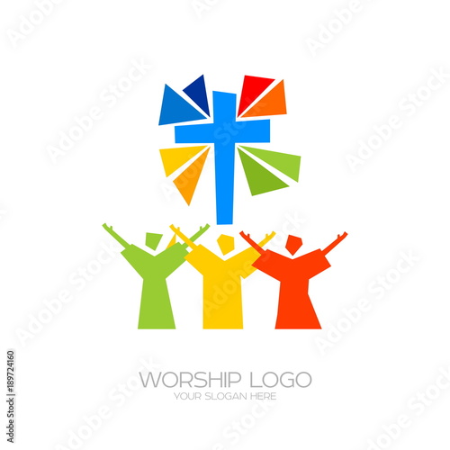 Music logo. Christian symbols. Believers in Jesus sing a song of glorification to the Lord