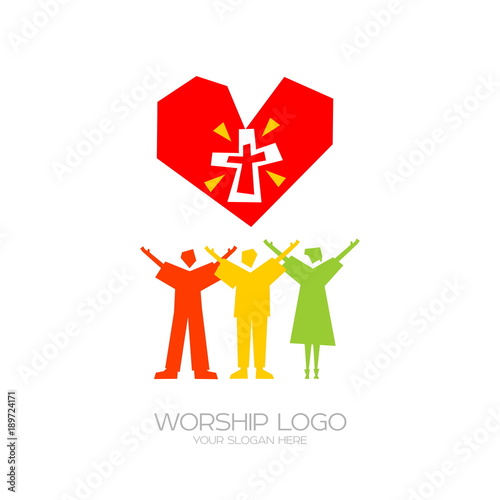 Music logo. Christian symbols. Believers in Jesus sing a song of glorification to the Lord