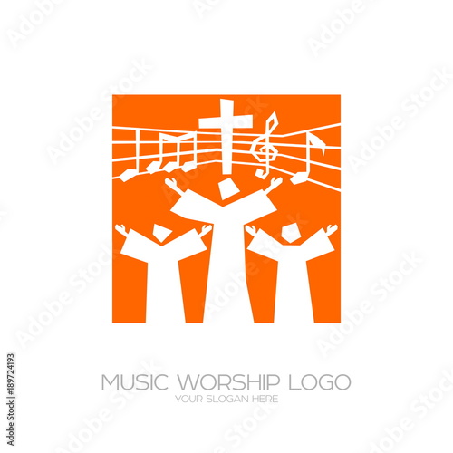 Music logo. Christian symbols. Believers in Jesus sing a song of glorification to the Lord