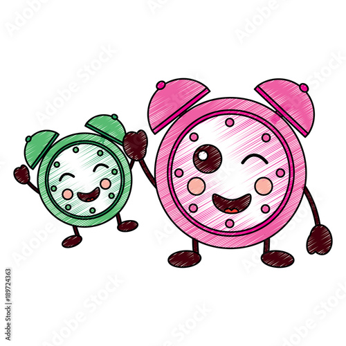 kawaii cartoon sleep clock alarm character vector illustration drawing design