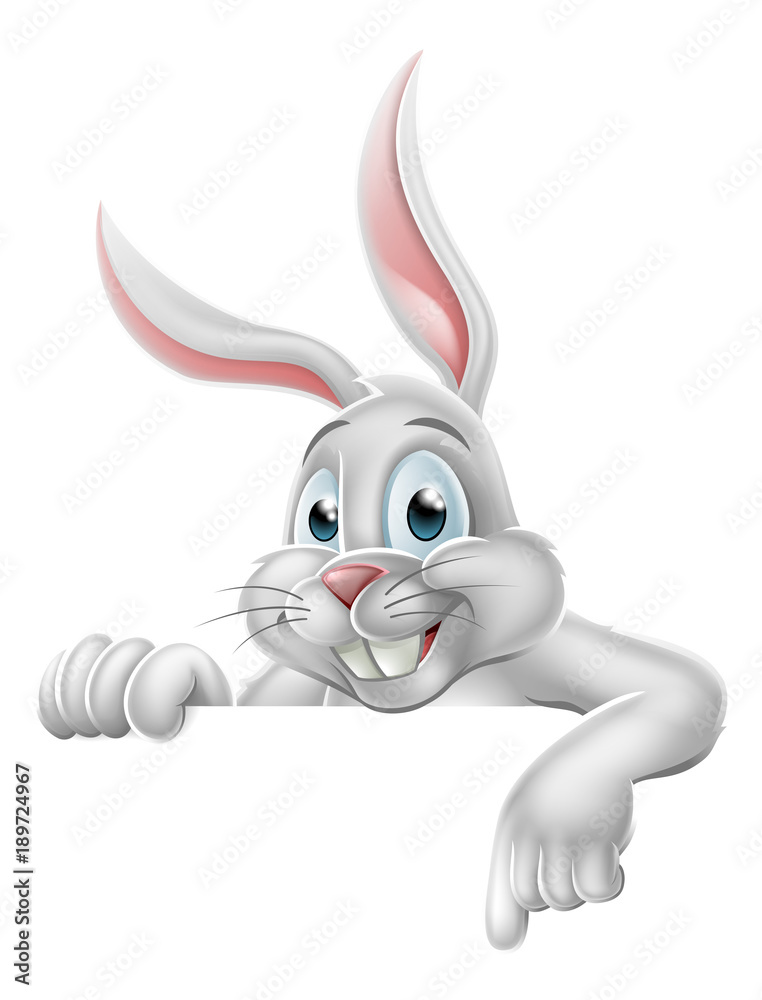 Peeking Easter Bunny Rabbit Pointing Cartoon Sign