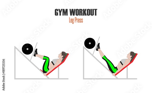 Sport exercises. Exercises in a gym. Leg press. Woman doing exercise on leg press machine in gym Illustration of an active lifestyle.