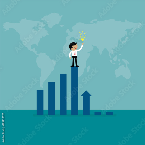 Businessman on top height graph with creative idea