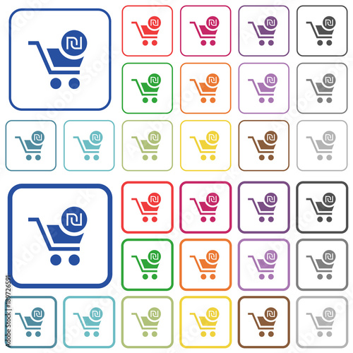 Checkout with new Shekel cart outlined flat color icons