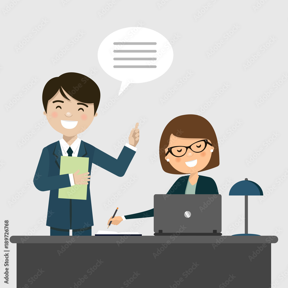 Businessman talking with his secretary at the office Businessman talking with his secretary at the office
