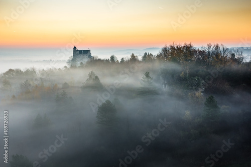 Medieval castle in Bobolice at sunrise on Jura Krakowsko-Czestochowska, Silesia , Poland