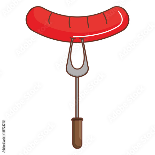 fork with delicious sausage isolated icon
