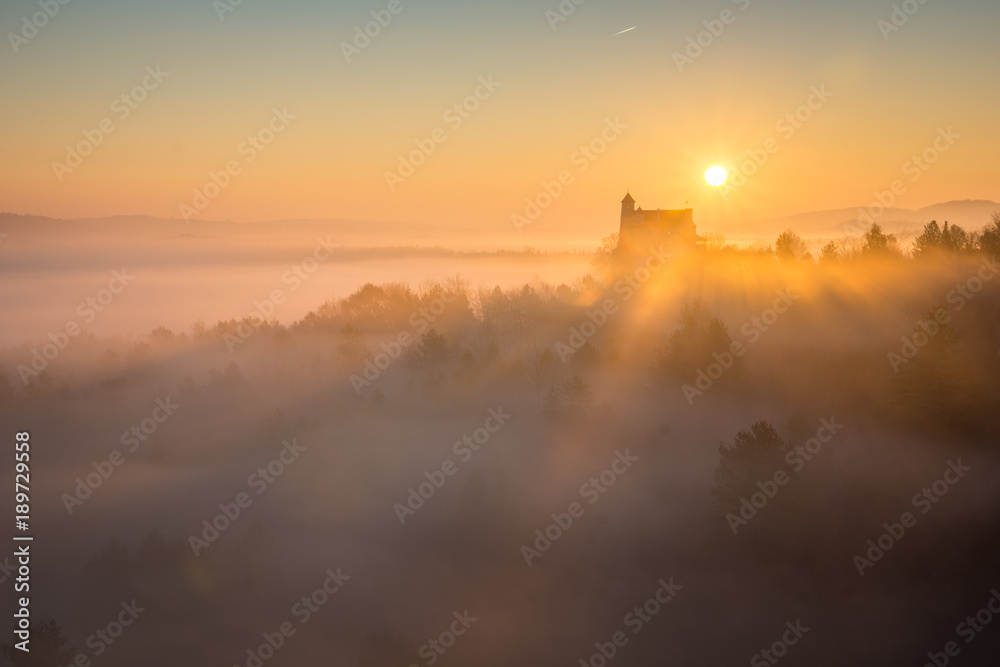 Medieval castle in Bobolice at sunrise on Jura Krakowsko-Czestochowska, Silesia , Poland Medieval castle in Bobolice at sunrise on Jura Krakowsko-Czestochowska, Silesia , Poland
