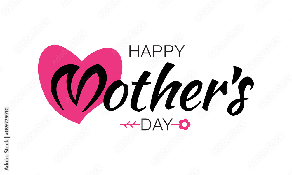 Vector Happy Mother's Day Typographic Lettering isolated on white Background With Pink Heart and Flower Illustration of a Mothers Day Card.